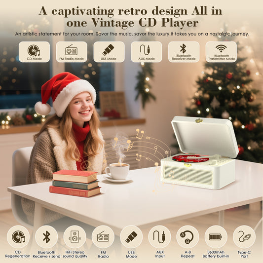 Kegaudio Bluetooth CD Player – Portable Design, Hi-Fi Sound with FM radio