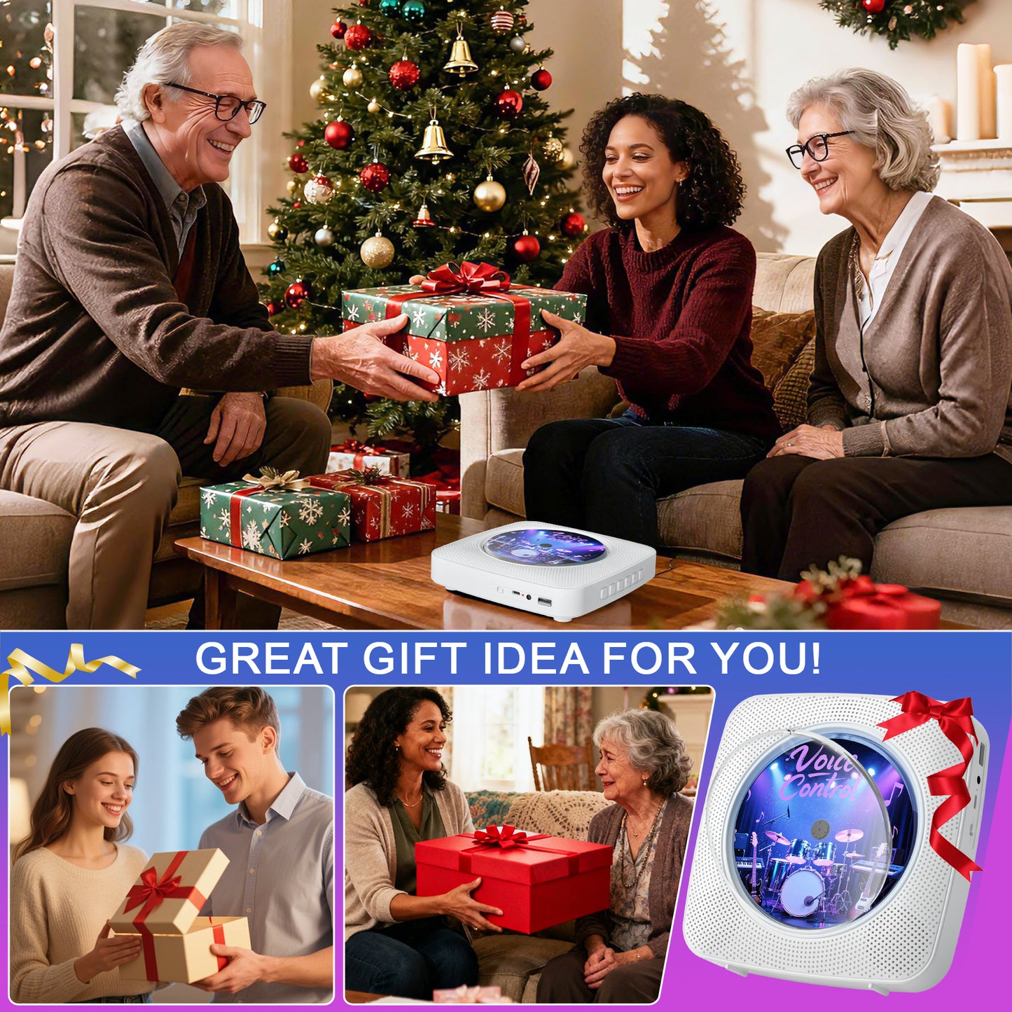 Kegaudio Voice-Controlled Portable CD Player – Dual Hi-Fi Speakers