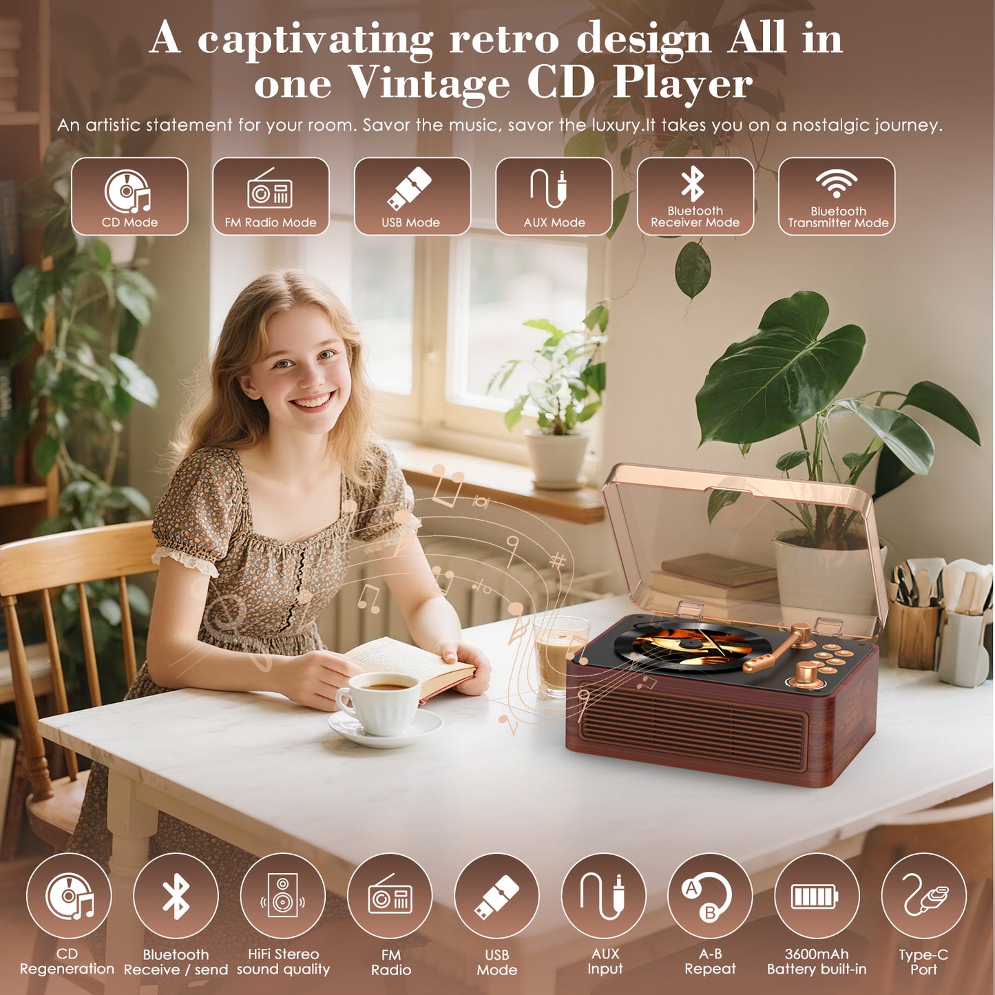 Kegaudio CD Player – Retro Bluetooth Hi-Fi Sound & Portable Design