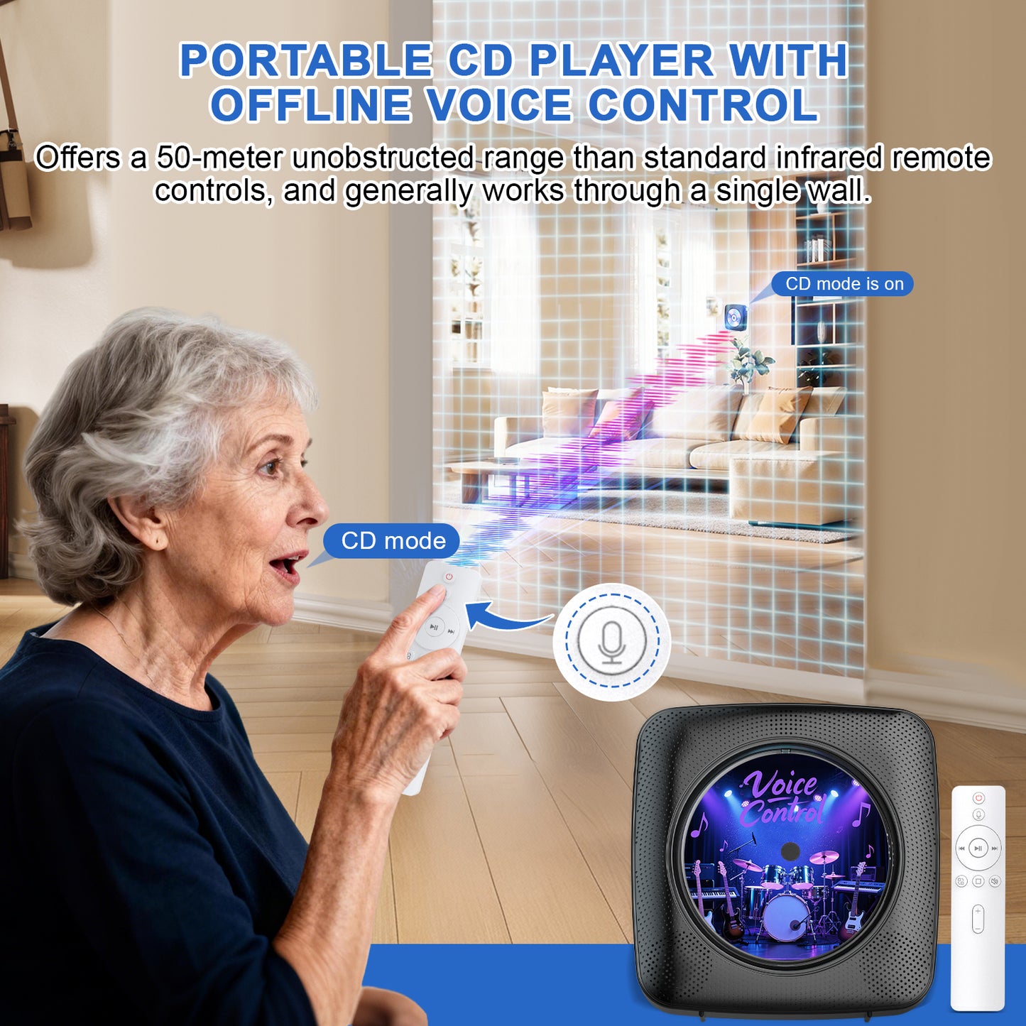 Kegaudio Voice-Controlled Portable CD Player – Hi-Fi Sound, FM Radio