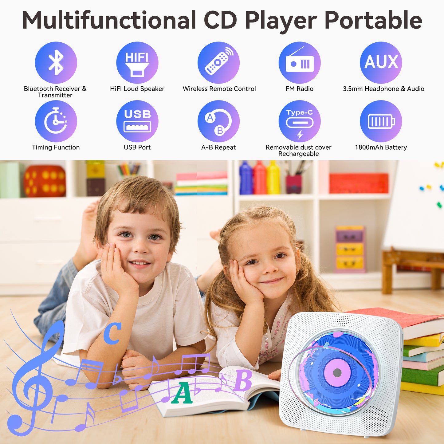 Kegaudio CD Player – Portable, Multi-Functional Bluetooth with Hi-Fi Sound