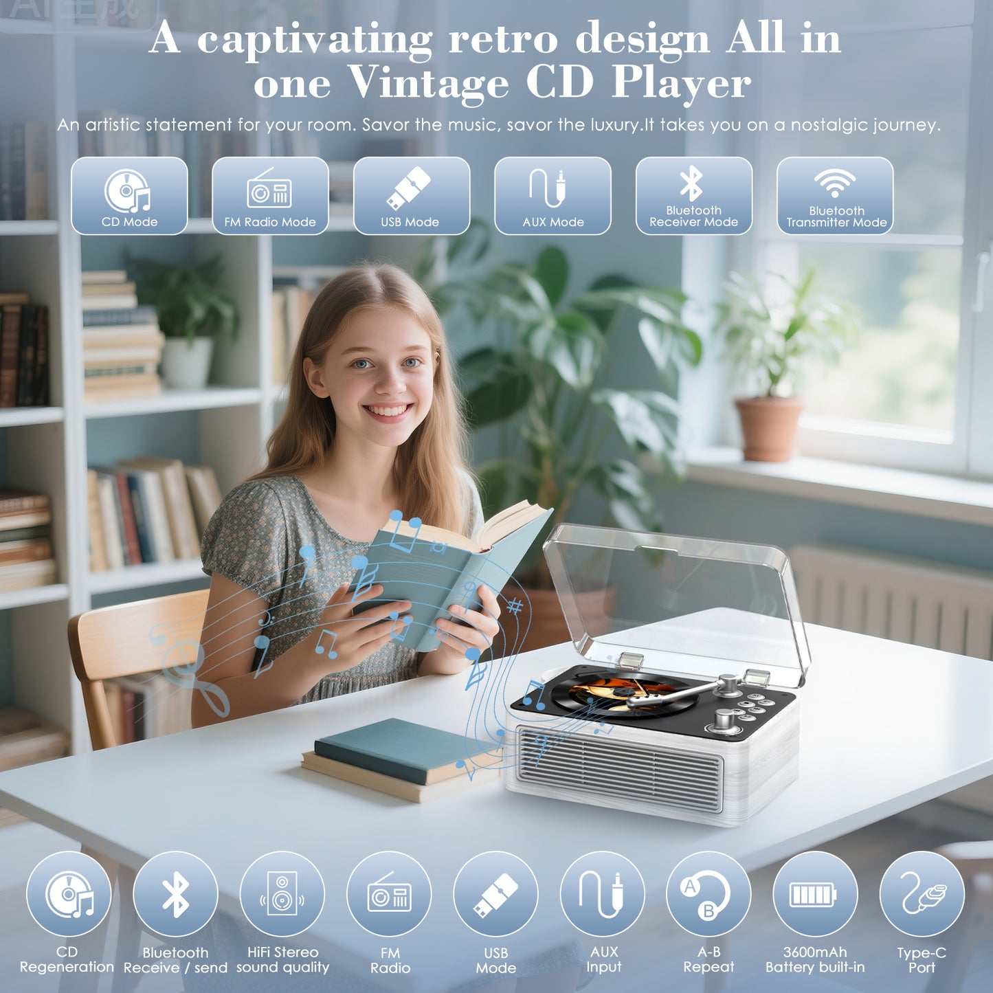 Kegaudio CD Player – Vintage Design, Hi-Fi Stereo & USB Mode