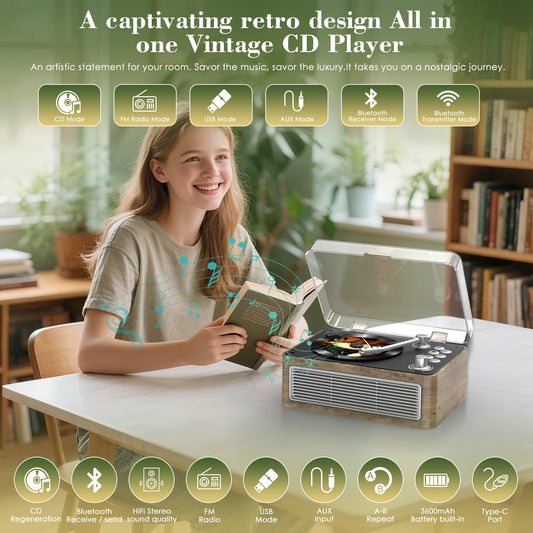 Kegaudio Bluetooth CD Player with Hi-Fi Sound, FM Radio & USB