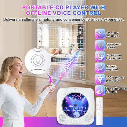 Kegaudio Voice-Controlled Portable CD Player – Dual Hi-Fi Speakers