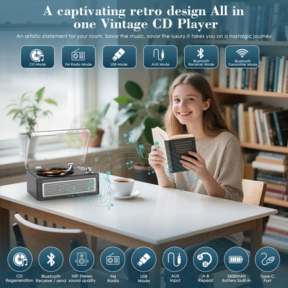 Kegaudio Bluetooth CD Player - Long Battery Life, AUX Input & BT Receive