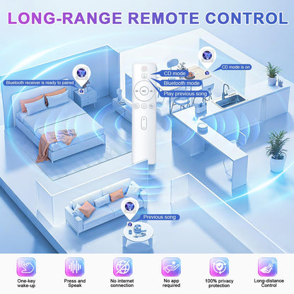 Kegaudio Voice-Controlled Portable CD Player – Dual Hi-Fi Speakers