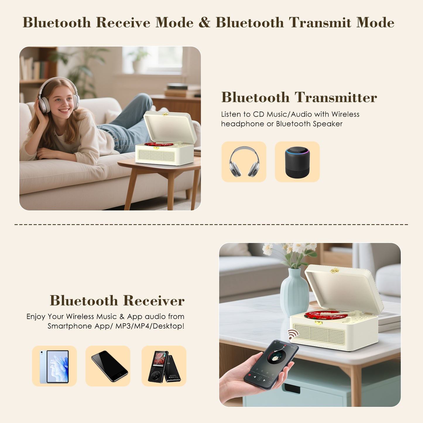 Kegaudio Bluetooth CD Player – Portable Design, Hi-Fi Sound with FM radio