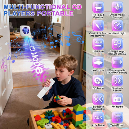 Kegaudio Voice-Controlled Portable CD Player – Dual Hi-Fi Speakers