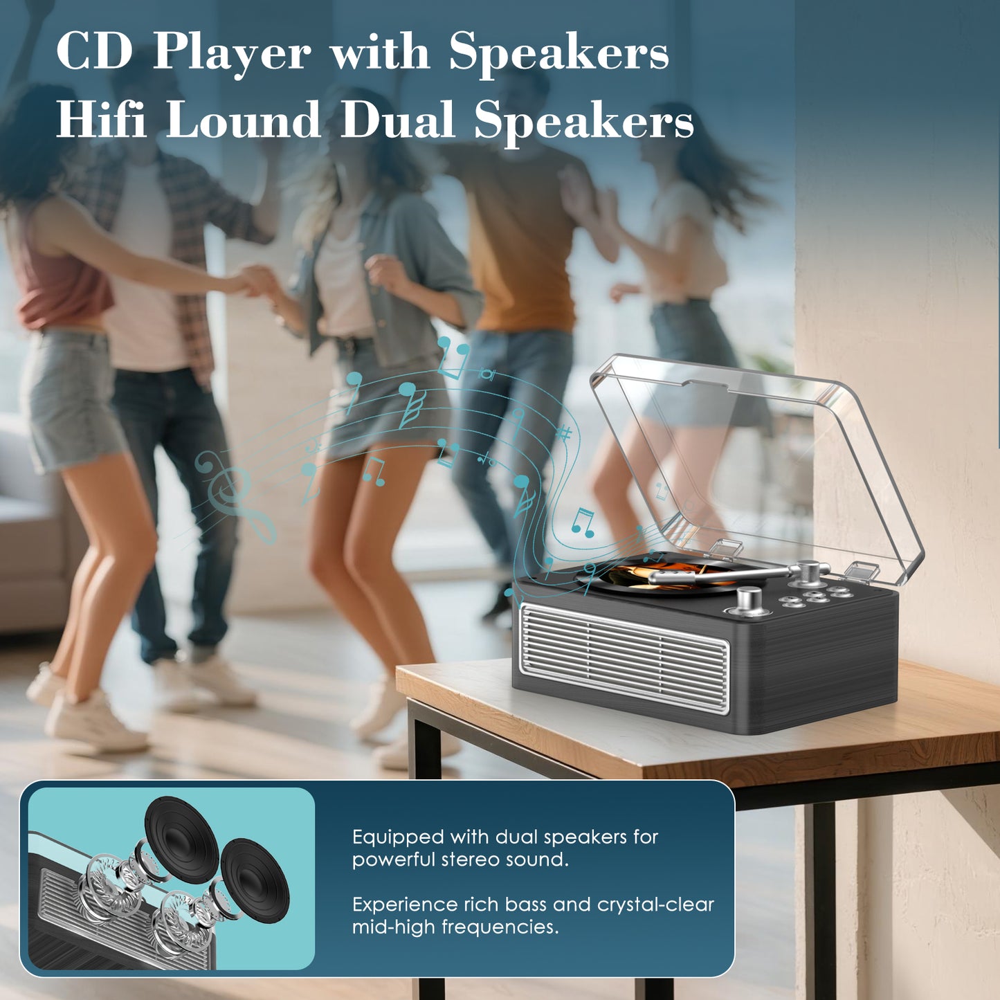Kegaudio Bluetooth CD Player - Long Battery Life, AUX Input & BT Receive