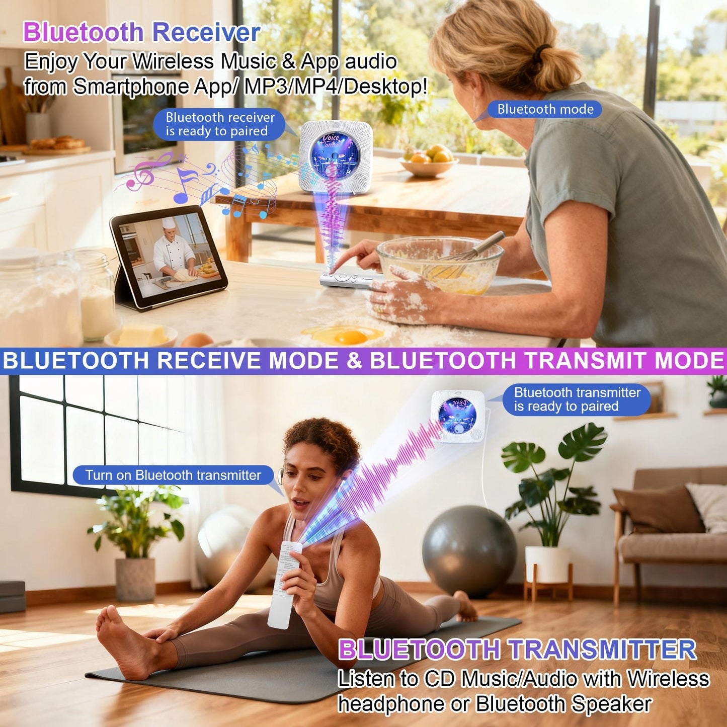 Kegaudio Voice-Controlled Portable CD Player – Dual Hi-Fi Speakers