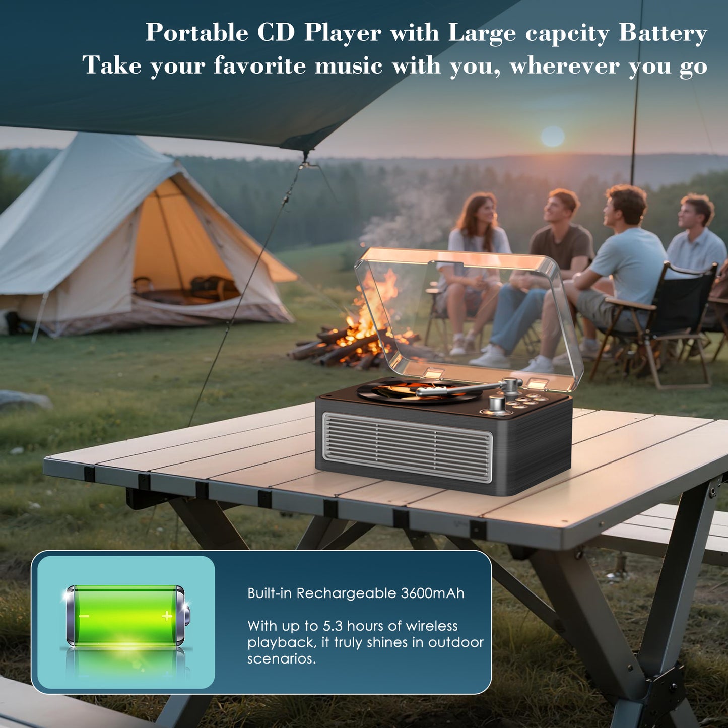 Kegaudio Bluetooth CD Player - Long Battery Life, AUX Input & BT Receive