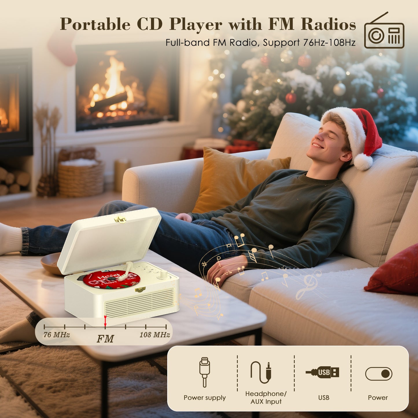 Kegaudio Bluetooth CD Player – Portable Design, Hi-Fi Sound with FM radio