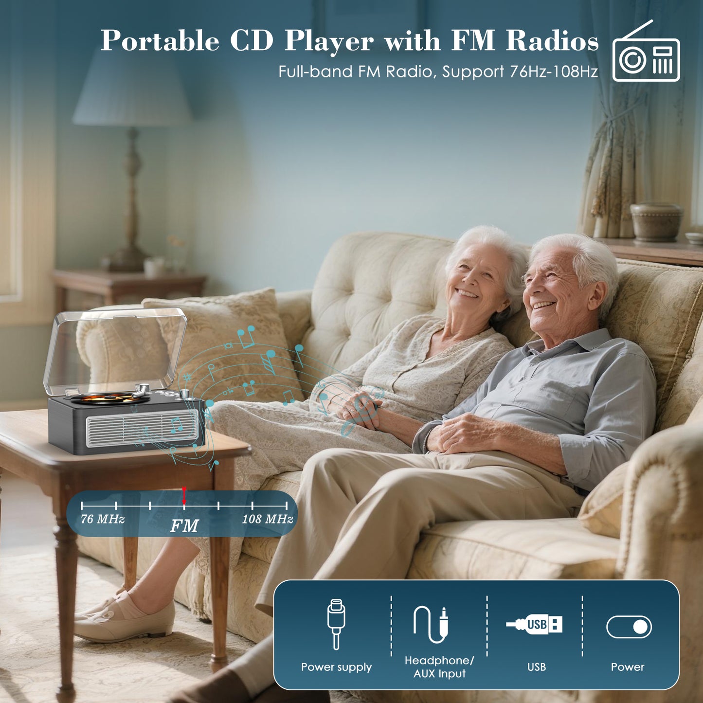 Kegaudio Bluetooth CD Player - Long Battery Life, AUX Input & BT Receive