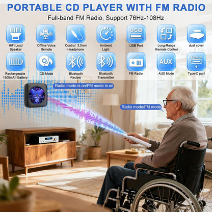 Kegaudio Voice-Controlled Portable CD Player – Hi-Fi Sound, FM Radio