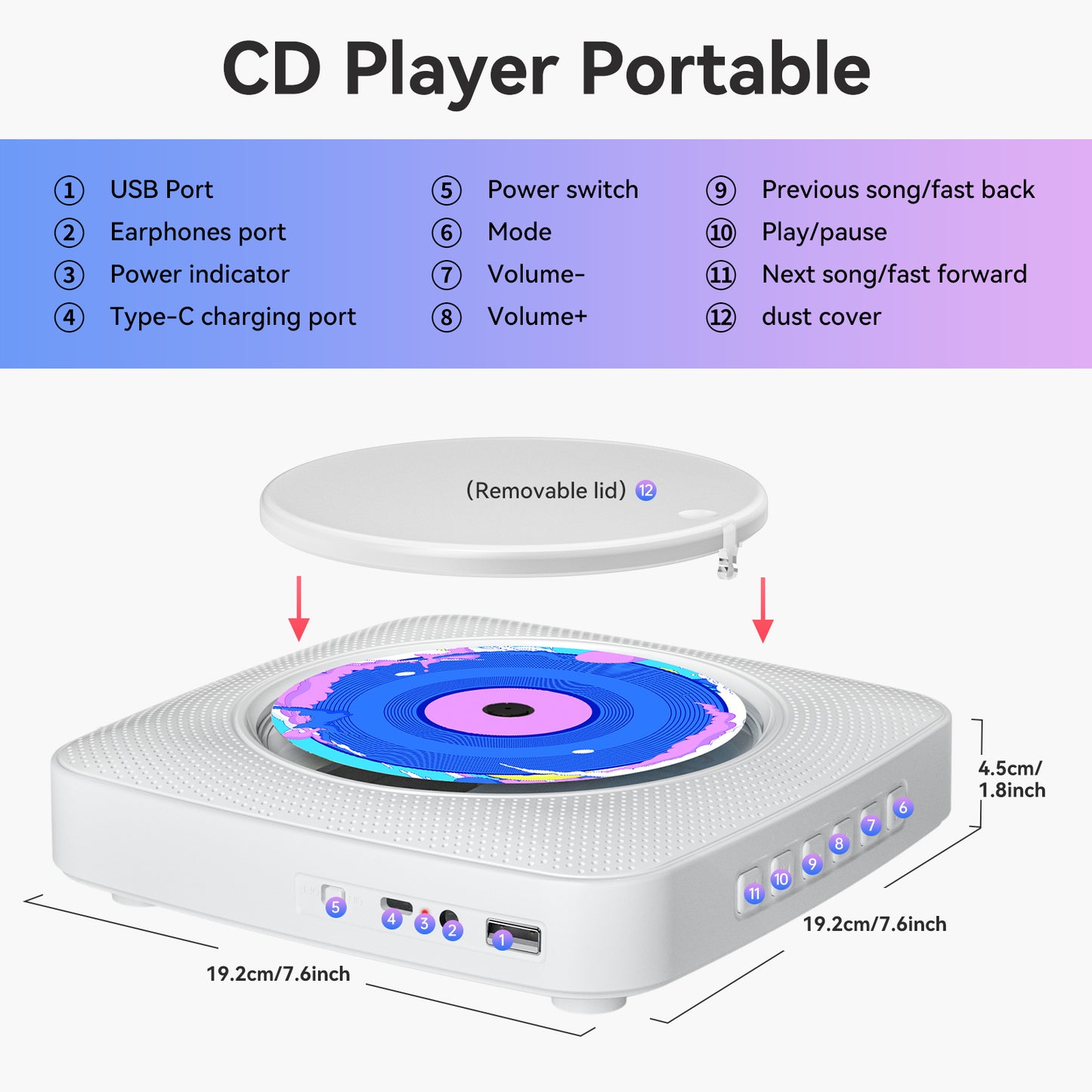 Kegaudio CD Player – Portable, Multi-Functional Bluetooth with Hi-Fi Sound