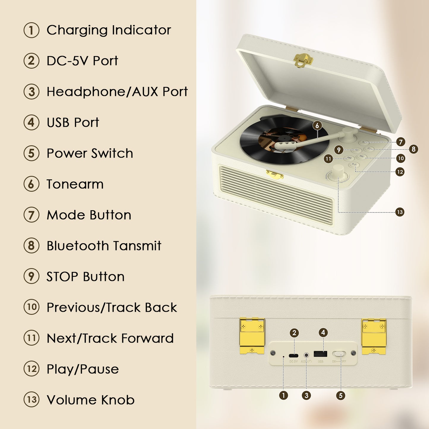 Kegaudio Bluetooth CD Player – Portable Design, Hi-Fi Sound with FM radio