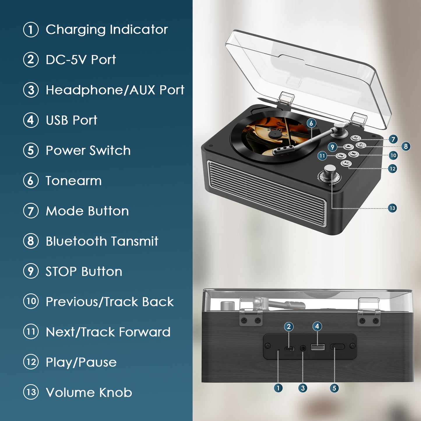 Kegaudio Bluetooth CD Player - Long Battery Life, AUX Input & BT Receive